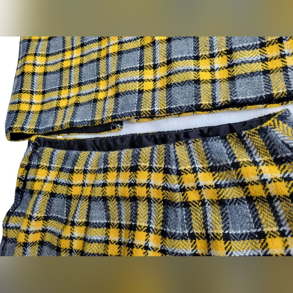 1960s Vintage Handmade Plaid Vest & Mini Skirt Set XS Mod Punk Two Piece - Picture 3 of 16